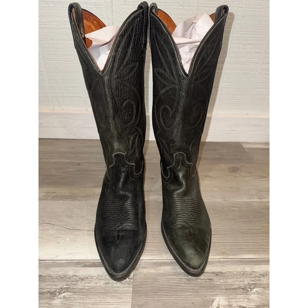 Dingo Cowboy Boots Mens Black Pebble Leather Pointed Toe Western 7240 Size 9.5 D